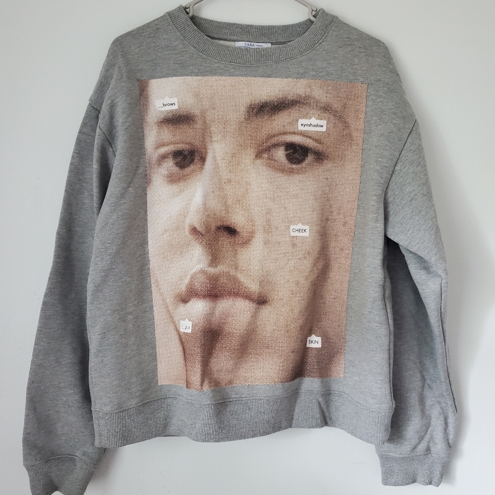 Zara Current New Face Gray Crewneck Sweatshirt